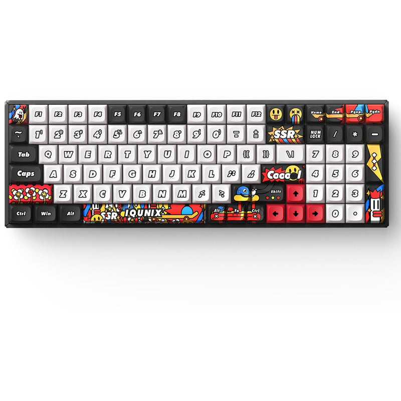 Load image into Gallery viewer, Iqunix f97 graffiti diary wireless mechanical keyboard (zwart, us lay-out (qwerty), cherry mx silent red, 96%, rgb leds, 96%, hot-swappable, pbt, 2.4ghz | bluetooth 5.1 | usb-c)
