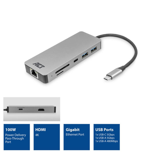 Act connectivity usb-c 4k docking station (aluminium, usb-c, hdmi, lan)