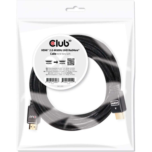 Club 3d hdmi 2.0 redmere kabel (zwart, 10 meter, 4k 60hz)