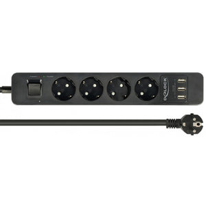 Delock 4-weg stekkerdoos met usb-poorten (zwart, 4x stekker, 3x usb-a)