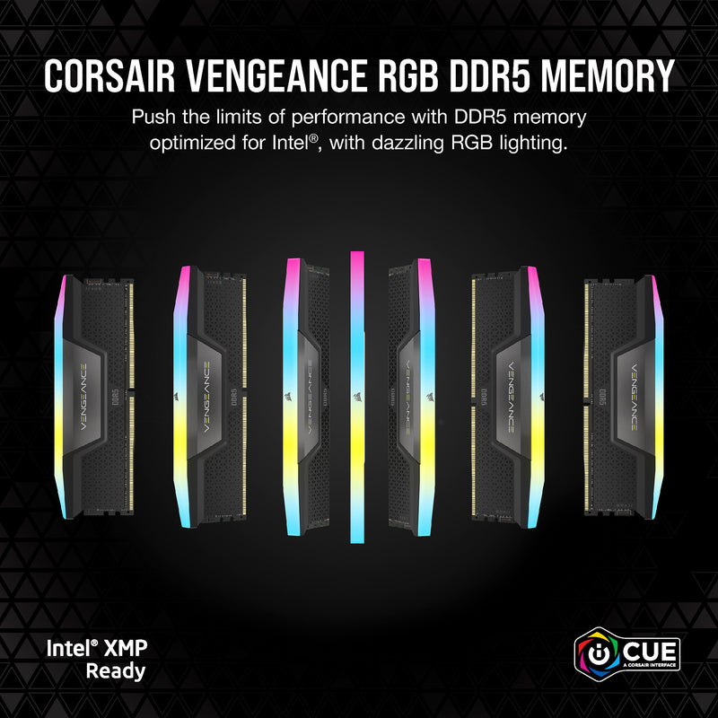 Load image into Gallery viewer, Corsair vengeance rgb 32 gb ddr5-6000 (2x 16 gb) werkgeheugen (zwart, cmh32gx5m2d6000z38, xmp, expo)
