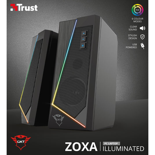 Trust gxt 609 zoxa rgb-verlichte speakerset pc-luidspreker (zwart, rgb led)