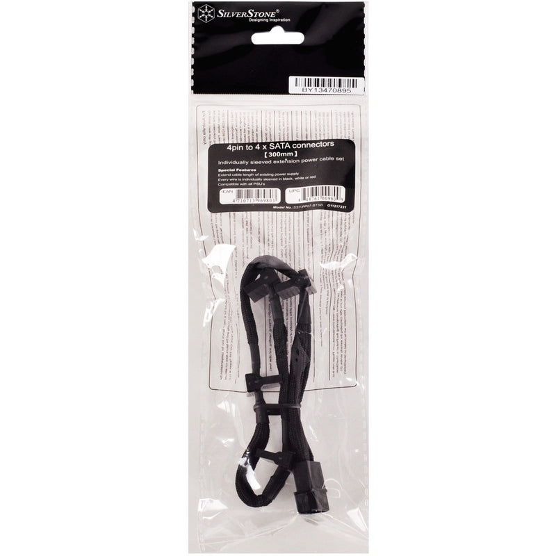Load image into Gallery viewer, Silverstone adapter 4-pin molex > 4x 15-pin sata (zwart, pp07-btsb)
