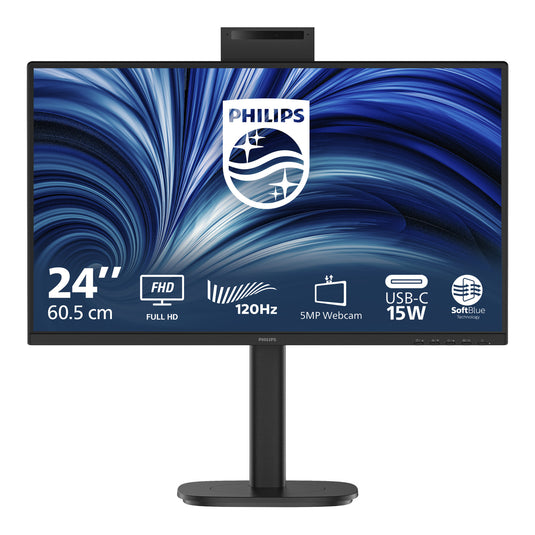 Philips 24b2n3200jh 00 23.8 monitor (zwart, vga, hdmi, displayport, usb-c, webcam, 120 hz)