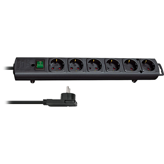 Brennenstuhl comfort-line plus, 6-voudige stekkerdoos stekkerdoos (zwart, met platte stekker, 2m h05vv-f 3g1.5)