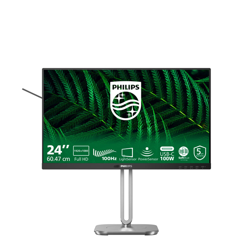 Load image into Gallery viewer, Philips 24b2g5301 23.8 monitor (zilver zwart, vga, hdmi, displayport, usb-c, lan, audio, 100 hz)
