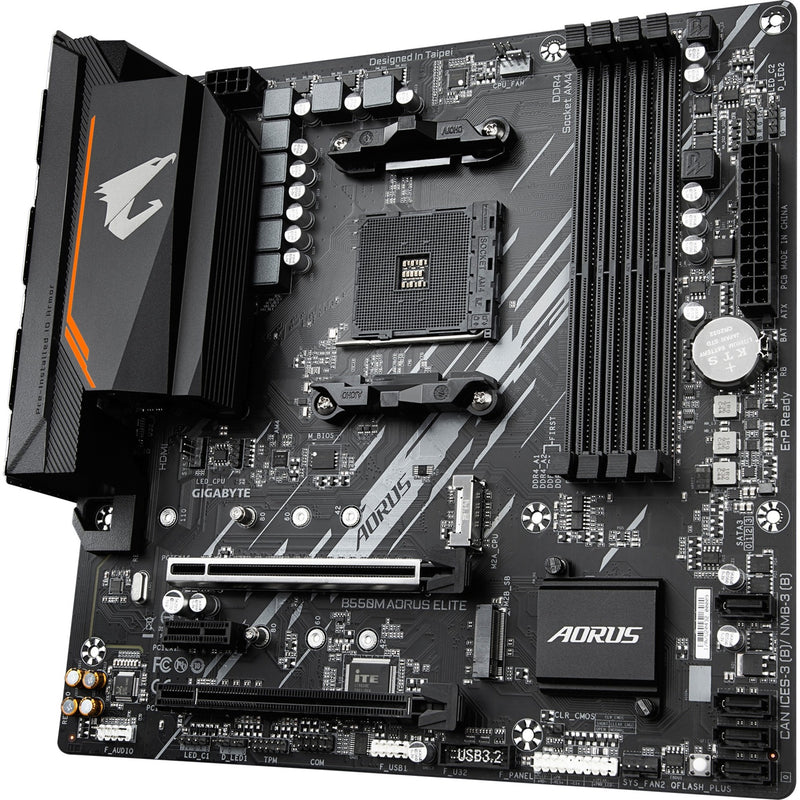 Load image into Gallery viewer, Gigabyte b550m aorus elite socket am4 moederbord (zwart grijs, raid, gb-lan, sound, µatx)
