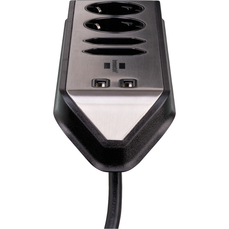Load image into Gallery viewer, Brennenstuhl estilo hoekstekkerdoos 4-voudig stekkerdoos (zwart roestvrij staal, 2x usb)
