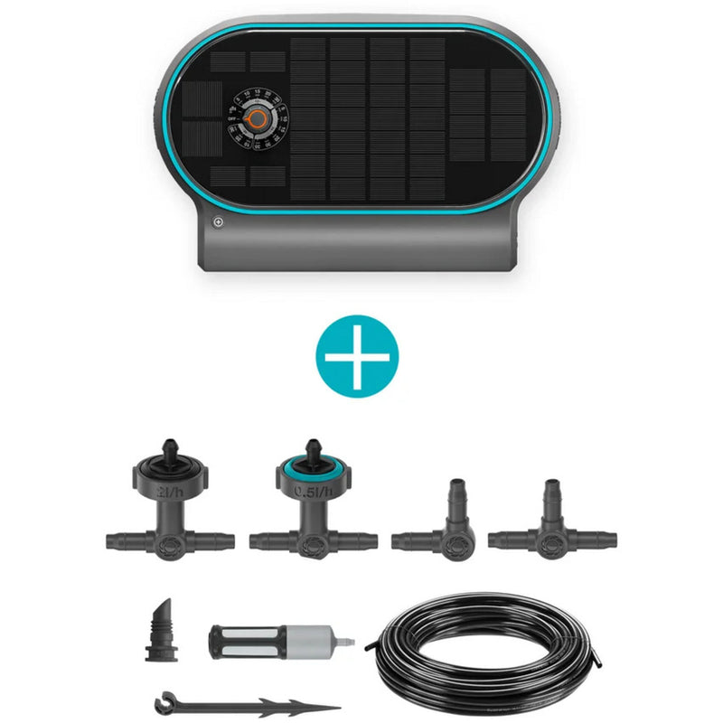 Load image into Gallery viewer, Gardena aquabloom set l voor bewatering op zonne-energie besproeiingscomputer (grijs turquoise, automatisch besproeiingssysteem, accu inbegrepen)
