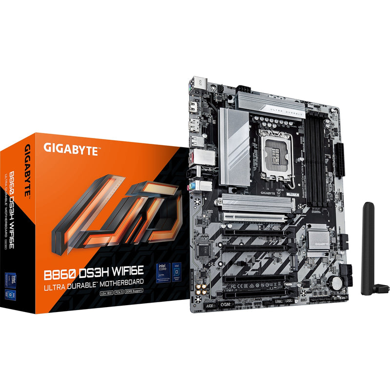 Load image into Gallery viewer, Gigabyte b860 ds3h wifi6e socket 1851 moederbord (zilver zwart, raid, 2.5gb-lan, wi-fi 6e, bt, sound, atx)
