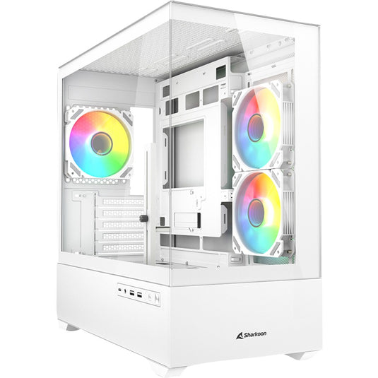 Sharkoon mk6 rgb mini tower behuizing (wit | 2x usb-a | 1x usb-c | rgb | tempered glass)