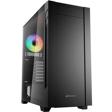 Sharkoon s25-w2 argb midi tower behuizing (zwart | 2x usb-a | 1x usb-c | rgb | tempered glass)