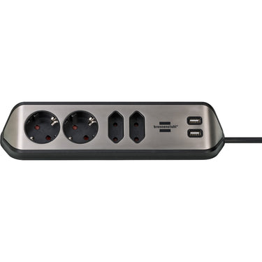 Brennenstuhl ®estilo hoekaansluitdoosstrook met usb laadfunctie 4-weg 2x b eschermend contactdoos 2x euro zilver zwart