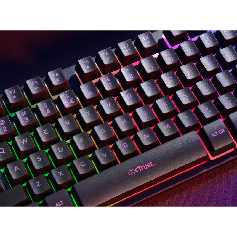 Load image into Gallery viewer, Trust gxt 833 thado toetsenbord met tkl-verlichting (zwart, us lay-out (qwerty), 80% (tkl), rgb)

