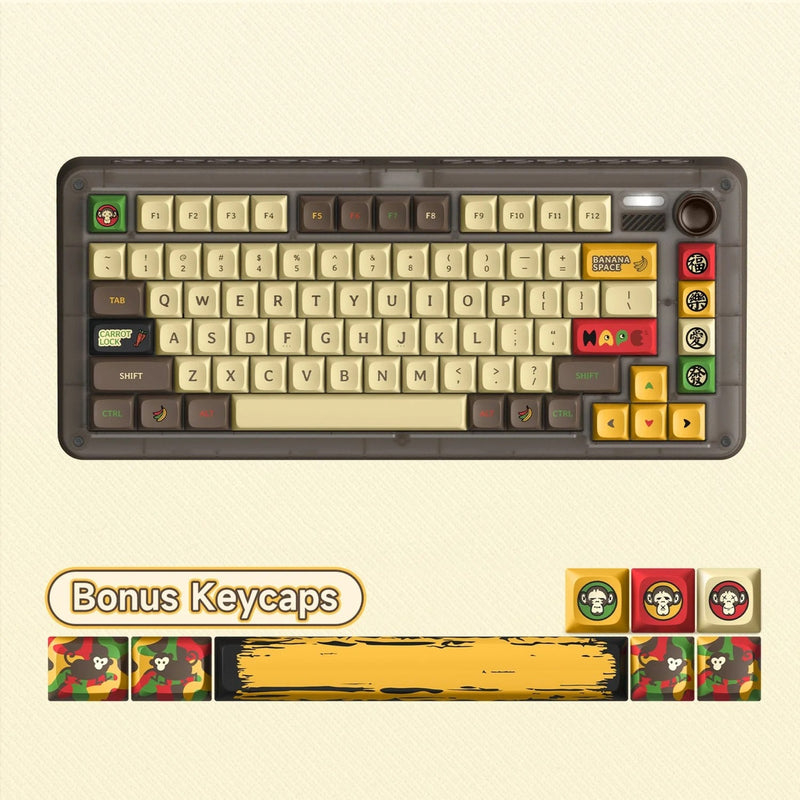 Load image into Gallery viewer, Iqunix zx75 happy ape wireless mechanical keyboard, gaming toetsenbord (bruin geel, us lay-out, ttc holy panda, rgb leds, 75%, hot-swappable, double-shot pbt, 2.4ghz | bluetooth 5.1 | usb-c)
