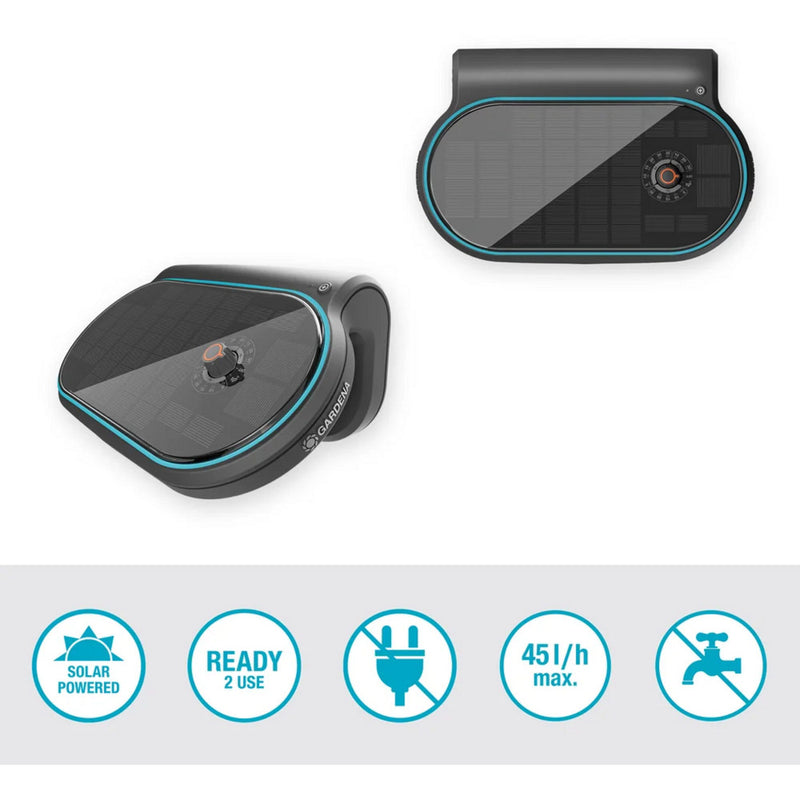 Load image into Gallery viewer, Gardena aquabloom set l voor bewatering op zonne-energie besproeiingscomputer (grijs turquoise, automatisch besproeiingssysteem, accu inbegrepen)
