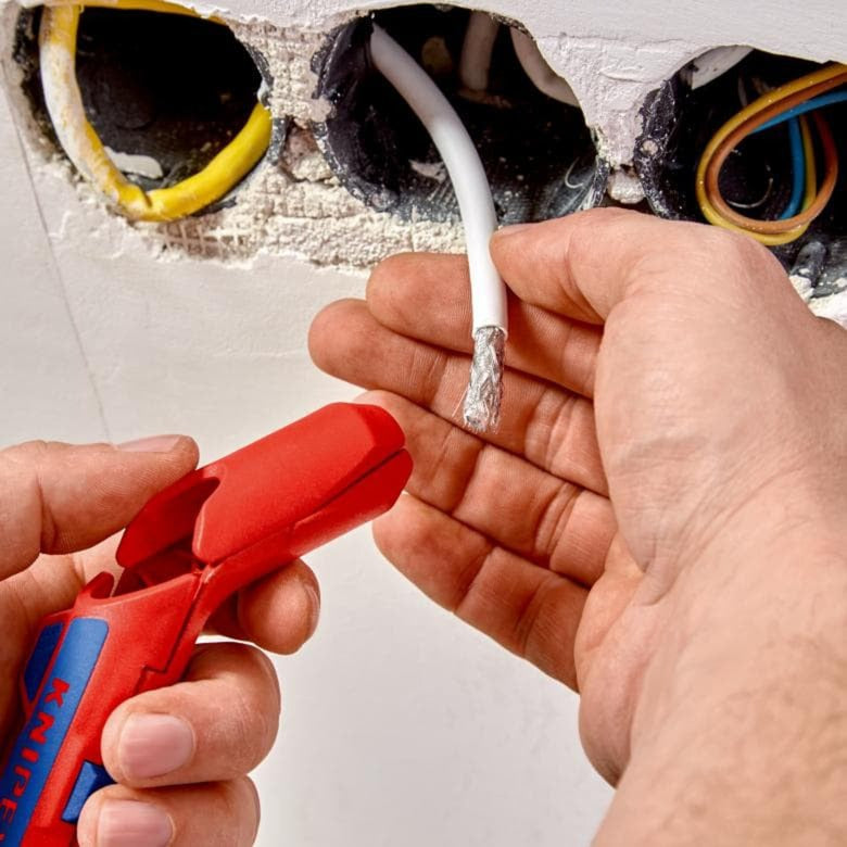 Load image into Gallery viewer, Knipex ergostrip universeel ontmantelingsgereedschap 16 95 02 sb kabelstrip- ontmantelingsgereedschap (rood blauw, links-handig)
