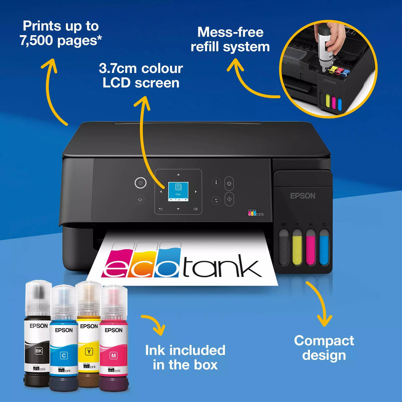 Load image into Gallery viewer, Epson ecotank et-2922 all-in-one inkjetprinter (zwart, scannen, kopiëren, wi-fi, inclusief tot 3 jaar inkt, c11cl63416)
