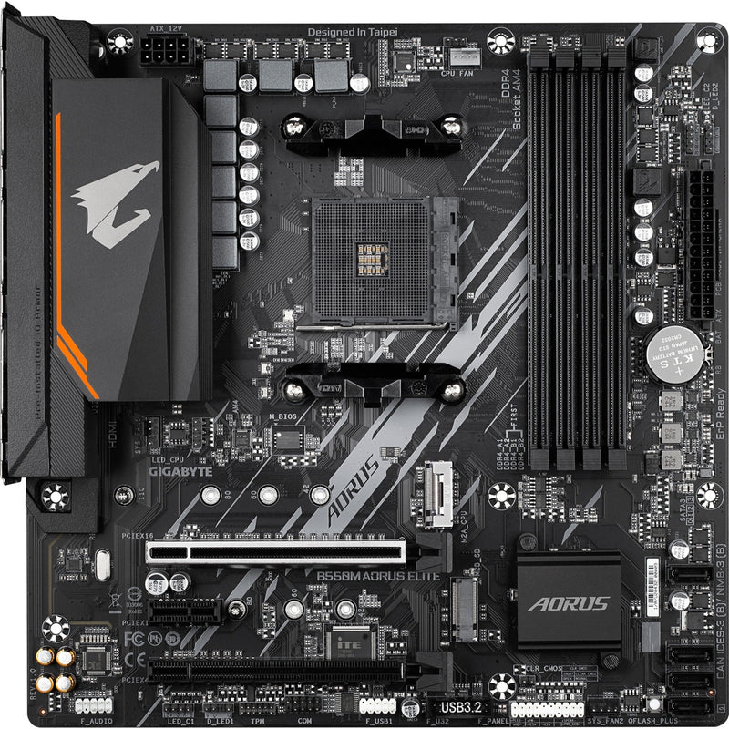 Load image into Gallery viewer, Gigabyte b550m aorus elite socket am4 moederbord (zwart grijs, raid, gb-lan, sound, µatx)
