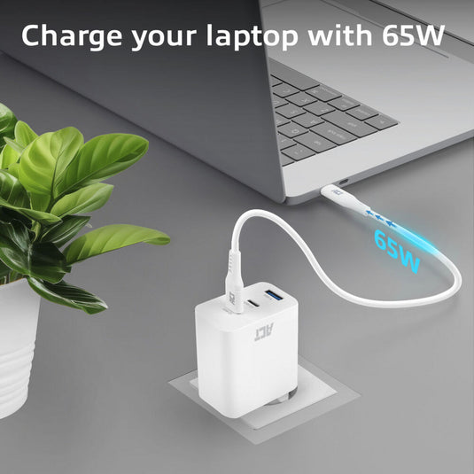 Act connectivity usb-c usb-a lader 65w 3-poorts met power delivery pps, quickcharge en ganfast (wit)