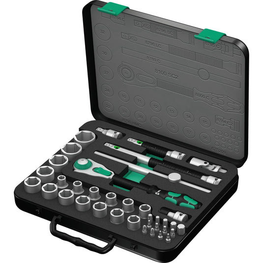 Wera 8100 sc 2 zyklop speed-ratelset, 1 2 , 37‑delig gereedschapsset (zwart groen, snelheidsratel met draaibare kop)
