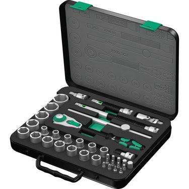 Wera 8100 sc 2 zyklop speed-ratelset, 1 2 , 37‑delig gereedschapsset (zwart groen, snelheidsratel met draaibare kop)