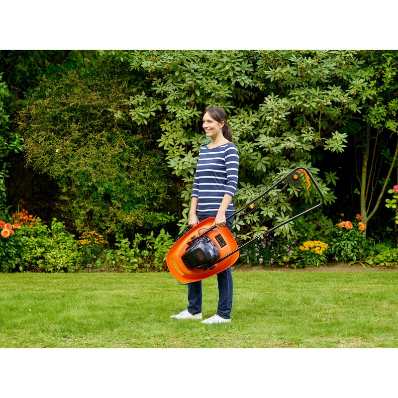 Load image into Gallery viewer, Black+decker 1200w 30cm zweefmaaier grasmaaier (oranje zwart)
