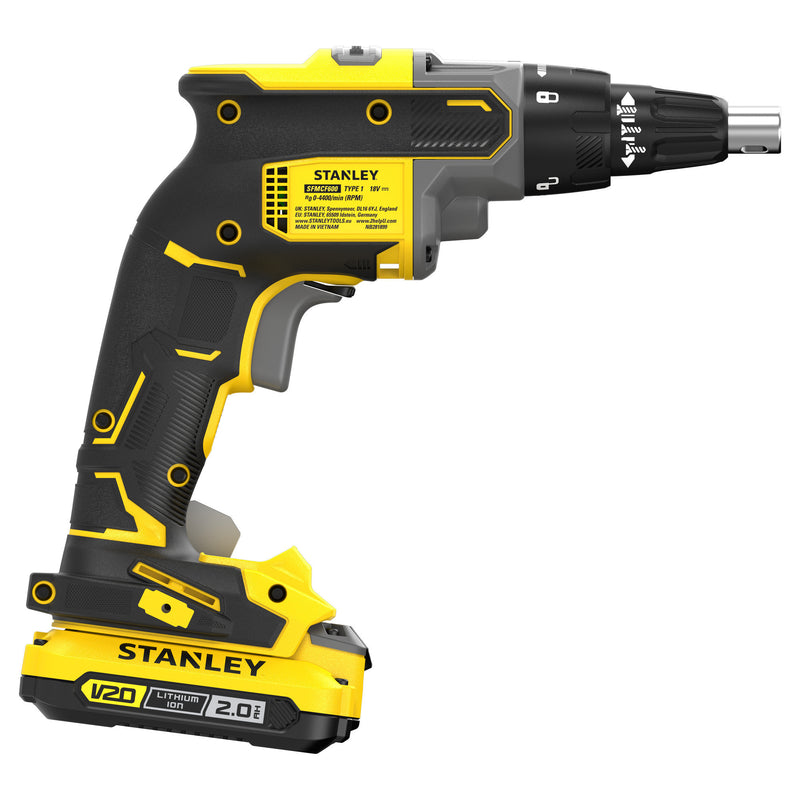 Load image into Gallery viewer, Stanley brushless 18v v20 gipsplaatschroevendraaier set schroeftol (zwart geel, accu en oplader inbegrepen)

