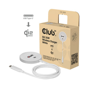 Club 3d cac-3026 qi2 25w draadloze oplader (wit, 1x usb-c, qi-gecertificeerd, magsafe-compatibel, magnetisch pad)