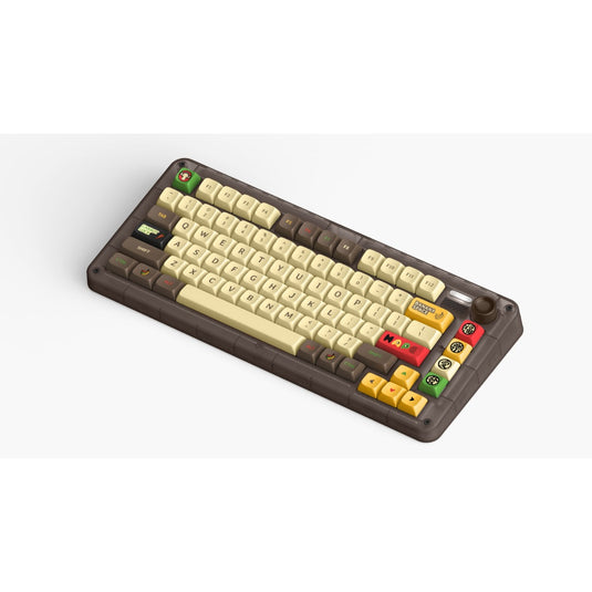 Iqunix zx75 happy ape wireless mechanical keyboard, gaming toetsenbord (bruin geel, us lay-out, ttc holy panda, rgb leds, 75%, hot-swappable, double-shot pbt, 2.4ghz | bluetooth 5.1 | usb-c)