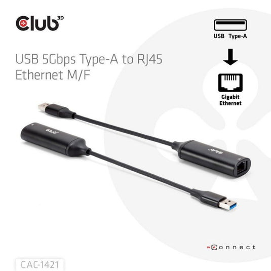 Club 3d usb-a naar rj45 ethernet 5gbps adapter (zwart)