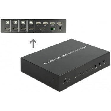 Delock kvm 4-in-1 multiview switch 4x hdmi met usb kvm-switch