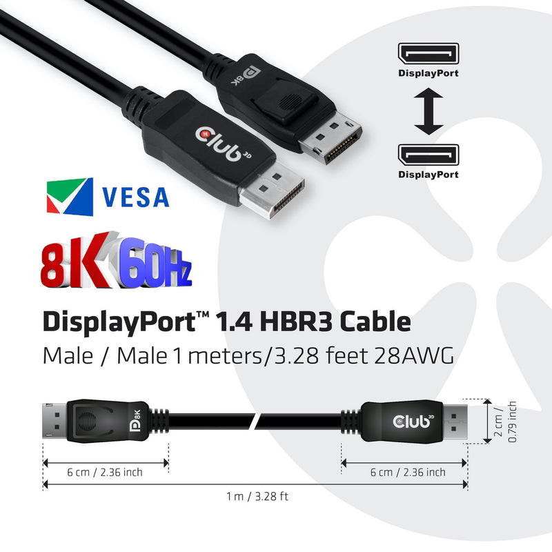 Load image into Gallery viewer, Club 3d displayport 1.4 hbr3 kabel (zwart, 1 meter, 8k)
