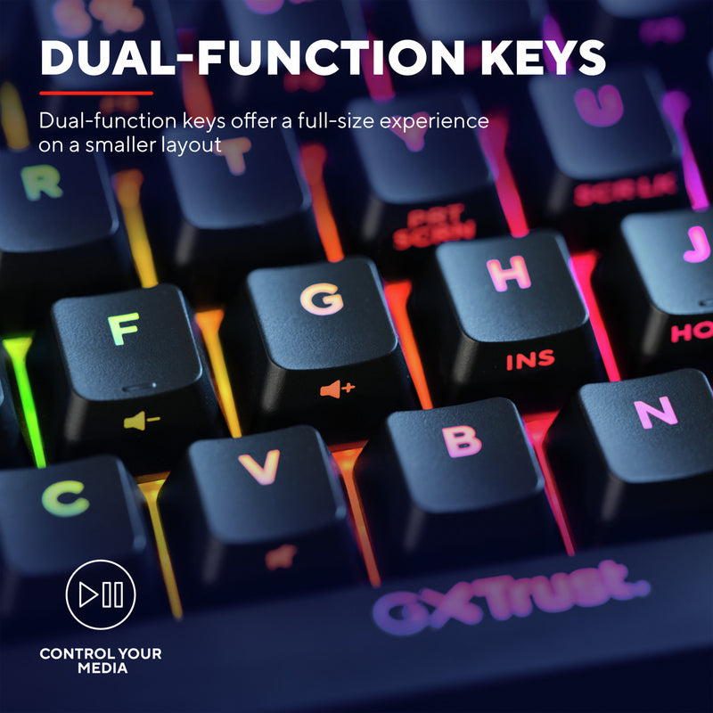 Load image into Gallery viewer, Trust gxt 867 acira 60% mini mechanisch gaming toetsenbord (zwart, us lay-out (qwerty), outemu red, 60%, rgb)
