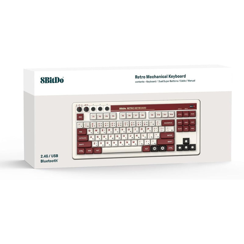 Load image into Gallery viewer, 8bitdo retro mechanical keyboard fami edition (beige, us lay-out (qwerty), kailh box white, 80% (tkl), bluetooth low energy, wireless 2.4g, usb)
