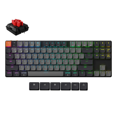 Keychron k1 qmk-h1 rgb mechanisch toetsenbord (zwart, us lay-out (qwerty), milk pom red, 80% (tkl), rgb leds, abs keycap, hot swap, usb-c | bluetooth 5.2)