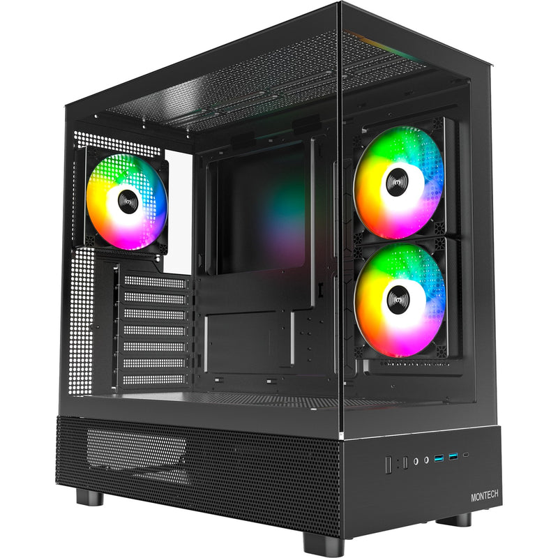 Load image into Gallery viewer, Montech xr midi tower behuizing (zwart | 2x usb-a | 1x usb-c | rgb | tempered glass)
