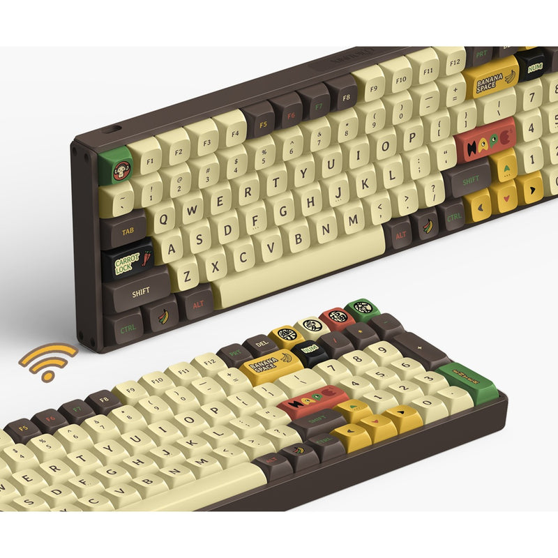 Load image into Gallery viewer, Iqunix f97 happy ape wireless mechanical keyboard, gaming toetsenbord (bruin geel, us lay-out, ttc holy panda, rgb leds, 96%, hot-swappable, pbt, 2.4ghz | bluetooth 5.1 | usb-c)
