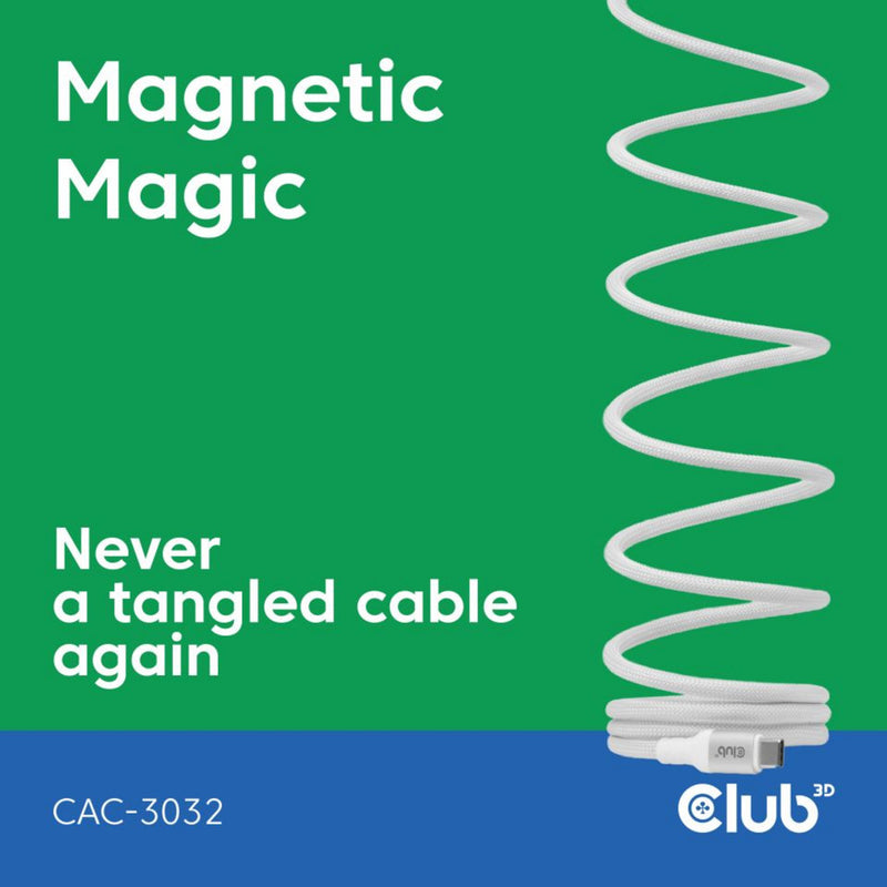 Afbeelding laden in galerijviewer, Club 3d usb-c magnetic-coil 240w pd3.1 white cable, 2 meter kabel (wit)
