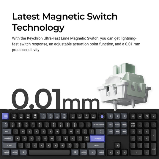 Keychron q6 he 8k magnetic switch keyboard (wit, us lay-out (qwerty), ultra-fast lime, 100%, rgb, hot swap, 8k)