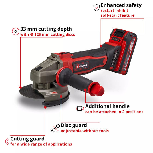 Einhell accu haakse sliijper te-ag 18 125-2 li (1x4,0 ah) haakse slijper (rood zwart, incl. 4.0 ah power x-change accu en oplader)