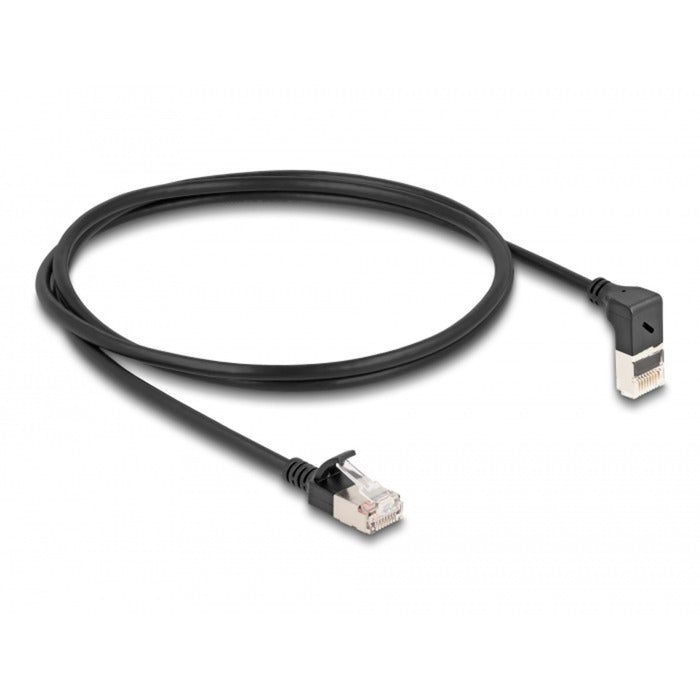 Load image into Gallery viewer, Delock rj45 network cable cat.6a s ftp slim 90° upwards angled straight 1 m kabel (zwart)
