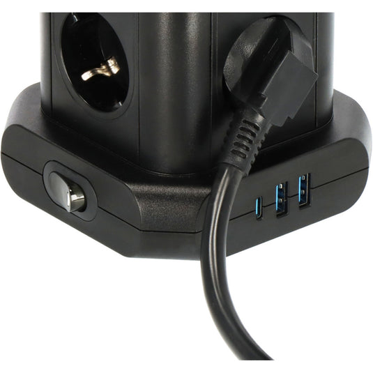 Brennenstuhl stekkerdoos toren met 8 stekkerdozen in 45° opstelling stekkerdoos (zwart, 2x usb a, 1x usb c power delivery)