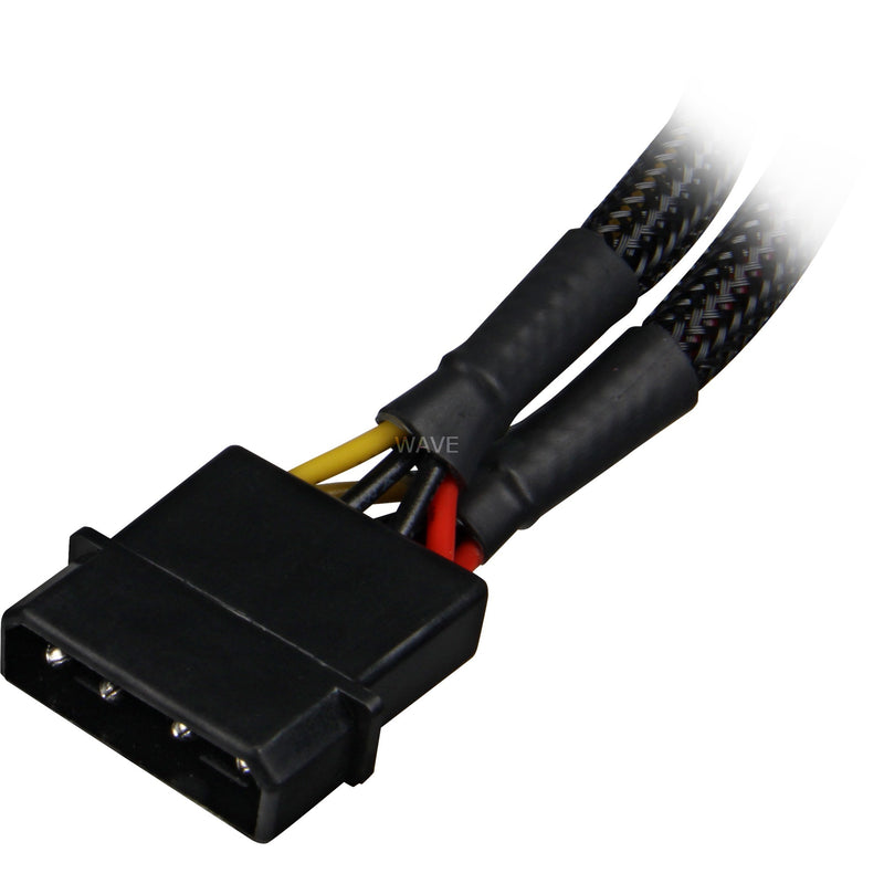 Load image into Gallery viewer, Sharkoon 5,25 4-pin (male) naar 5,25 4-pin (female) y-stroomsplitterkabel (zwart, 15 centimeter)
