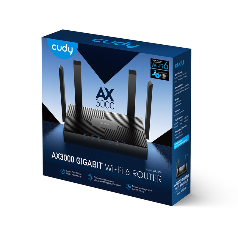 Load image into Gallery viewer, Cudy ax3000 gigabit wi-fi 6 mesh router (zwart, mesh)
