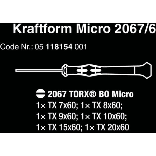 Wera 2067 6 elektronica torx bo schroevendraaierset + rek (zwart groen, 6-delig)