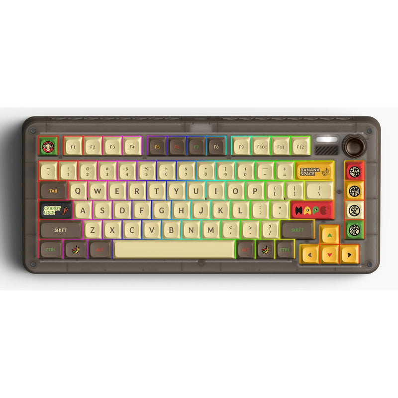 Load image into Gallery viewer, Iqunix zx75 happy ape wireless mechanical keyboard, gaming toetsenbord (bruin geel, us lay-out, ttc holy panda, rgb leds, 75%, hot-swappable, double-shot pbt, 2.4ghz | bluetooth 5.1 | usb-c)
