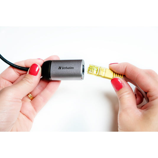 Verbatim usb 3.2 gen 1 adapter, usb-c > rj-45 (zilver zwart, 10cm, gigabit lan 10 100 1000 mbit s)