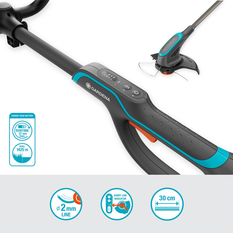 Load image into Gallery viewer, Gardena powertrim 30 18v grastrimmer (grijs turquoise, accu en lader niet inbegrepen)
