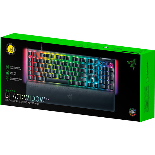 Razer blackwidow v4 rgb mechanisch gaming toetsenbord (zwart, us lay-out (qwerty), yellow, 100%)